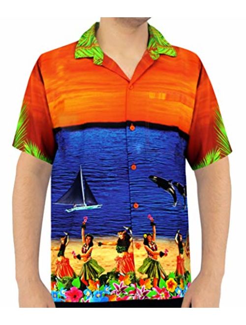 LA LEELA Men's Golf Front Pocket Short Sleeve Hawaiian Shirt