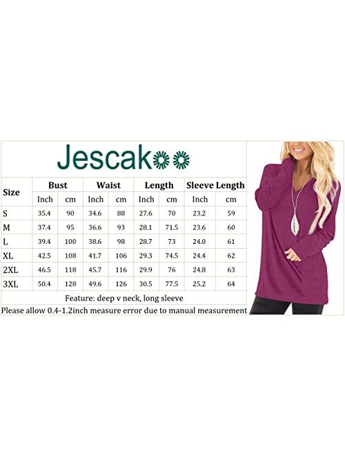 Jescakoo Womens T Shirts Deep V Neck Short Sleeve Pocket Tops Side Split