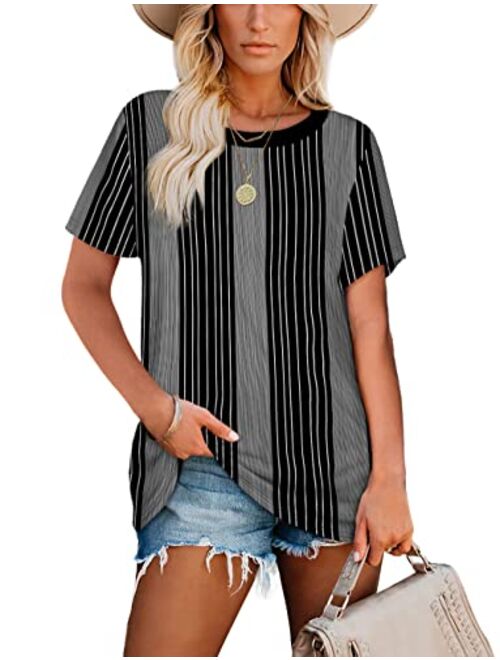 Jescakoo Womens T Shirts Deep V Neck Short Sleeve Pocket Tops Side Split