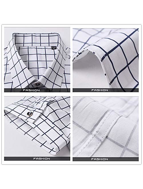 Anewsex Mens Cotton Dress Shirts Short Sleeve Plaid Pattern Business Formal Shirt Male Camisa Male