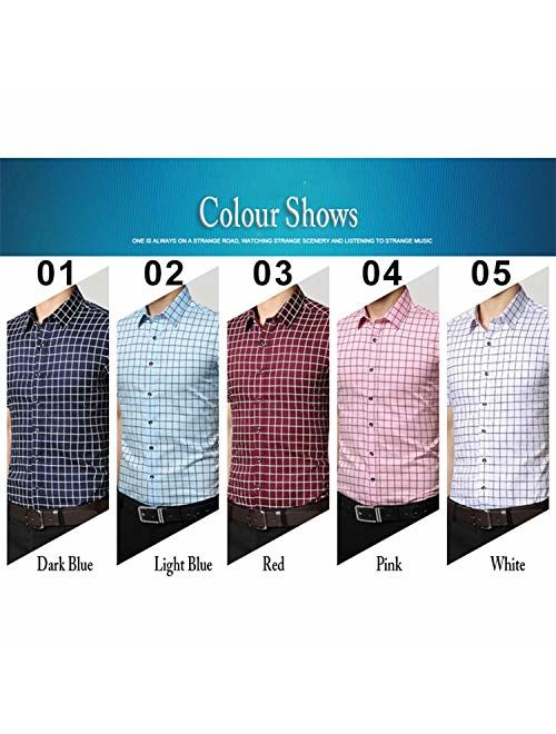 Anewsex Mens Cotton Dress Shirts Short Sleeve Plaid Pattern Business Formal Shirt Male Camisa Male