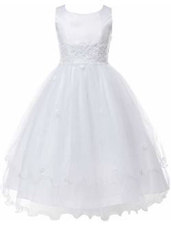 Flower Girl Cap Sleeved Big Girls' White Dress First Holy Communion