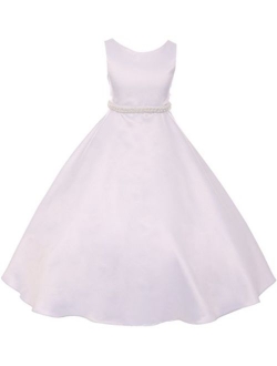 Flower Girl Cap Sleeved Big Girls' White Dress First Holy Communion