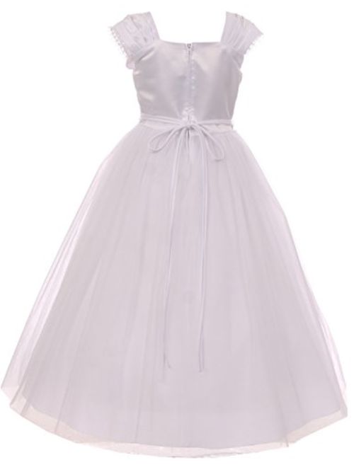 Flower Girl Cap Sleeved Big Girls' White Dress First Holy Communion