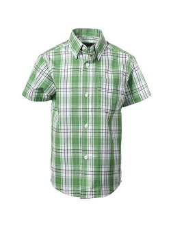 Boys Casual Plaid Checked Short Sleeve Button Down Shirt