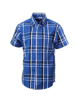 Boys Casual Plaid Checked Short Sleeve Button Down Shirt