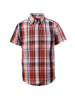 Boys Casual Plaid Checked Short Sleeve Button Down Shirt