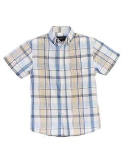 Boys Casual Plaid Checked Short Sleeve Button Down Shirt