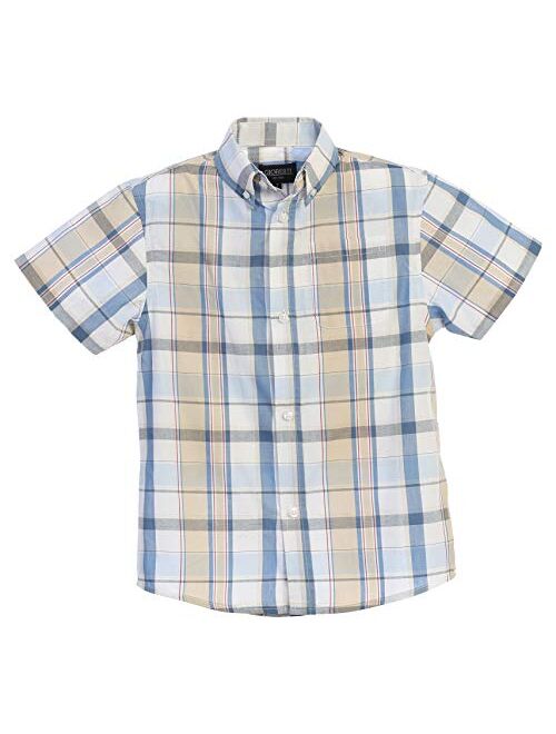 Gioberti Boys Casual Plaid Checked Short Sleeve Button Down Shirt