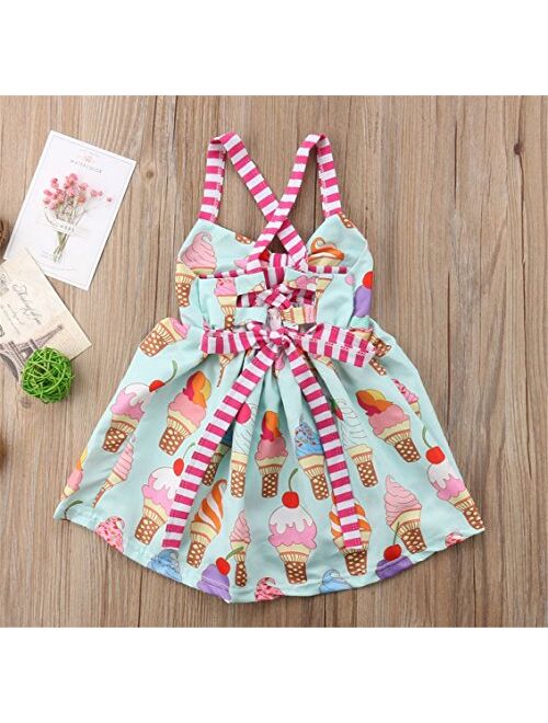 Toddler Girls Summer Ice Cream Print Princess Dress Strap Backless Dress