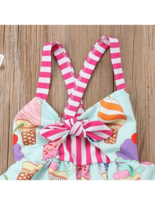 Toddler Girls Summer Ice Cream Print Princess Dress Strap Backless Dress