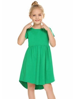 Girl Cotton Short Sleeve A Line Skater Casual Twirly Casual Dress