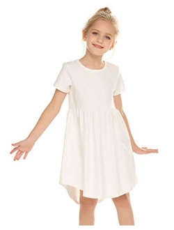 Girl Cotton Short Sleeve A Line Skater Casual Twirly Casual Dress