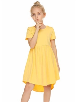 Girl Cotton Short Sleeve A Line Skater Casual Twirly Casual Dress