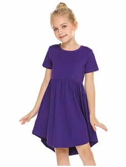 Girl Cotton Short Sleeve A Line Skater Casual Twirly Casual Dress