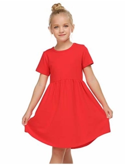 Girl Cotton Short Sleeve A Line Skater Casual Twirly Casual Dress