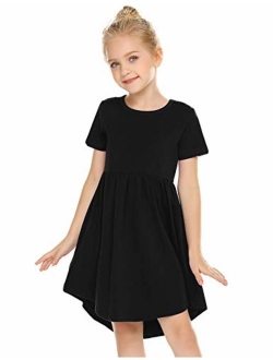 Girl Cotton Short Sleeve A Line Skater Casual Twirly Casual Dress