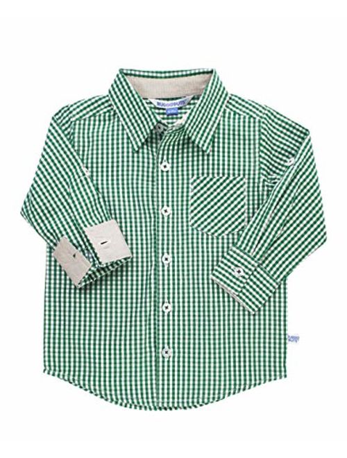 RuggedButts Boys Gingham Plaid Long Sleeve Button Down Shirt with Button Tabs