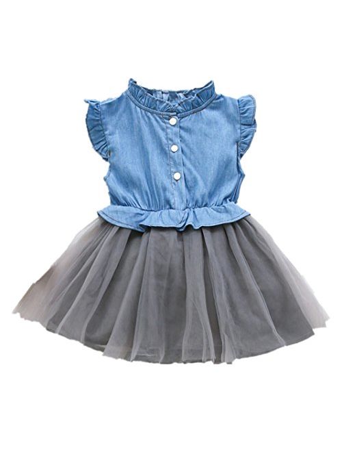 ExlinAlesha Girl Dress One Piece Tulle Tutu Princess Dress Long Sleeve Shirt Dress