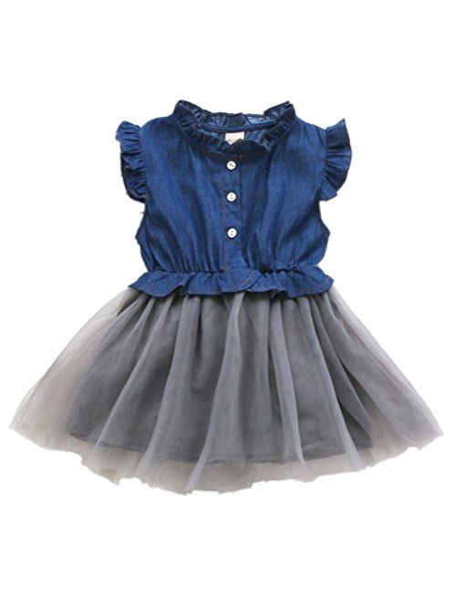 ExlinAlesha Girl Dress One Piece Tulle Tutu Princess Dress Long Sleeve Shirt Dress