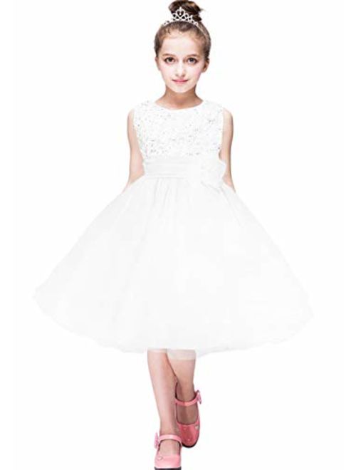 EFOFEI Girls Sleeveless Round Neck Sequin Party Tutu Tulle Prom Gown Formal Dress