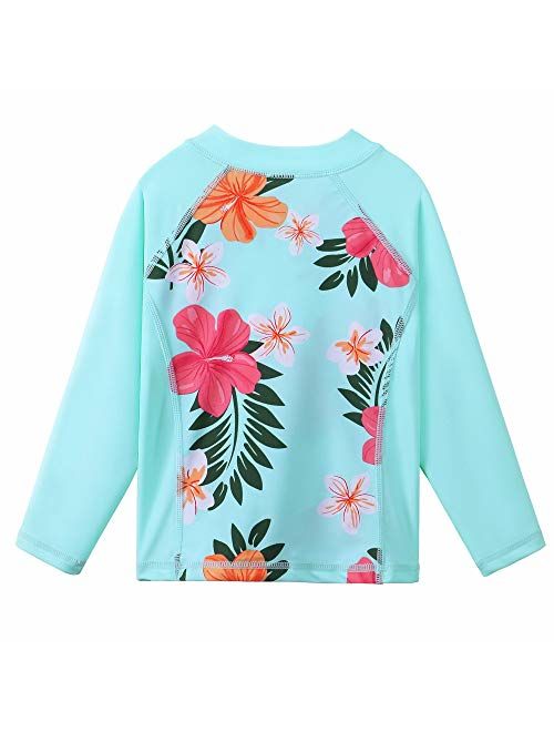 TFJH E Kids Girls Long Sleeve Swimsuit Two Piece UPF 50+ UV Rash Guard Suit Zipper 3-12 Y