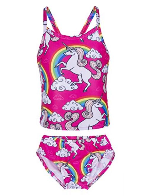 KABETY Girls Rainbow Unicorn Swimsuit Two Pieces Swimwear Bathing Suit Bikinis