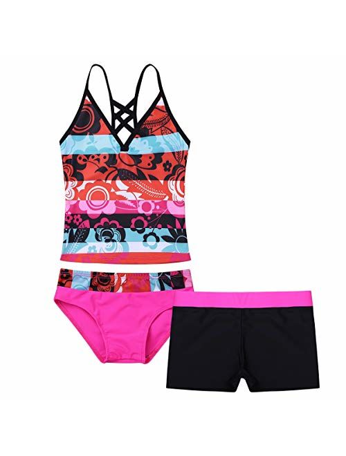 iiniim Big Girls Two Piece Halter Tankini Swimsuit Tank Top with Boyshort Sets Summer Beach Bikini Bathing Suit