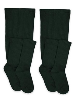 Jefferies Socks Girls School Uniform Cable and Rib Tight 2 Pack