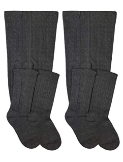 Jefferies Socks Girls School Uniform Cable and Rib Tight 2 Pack