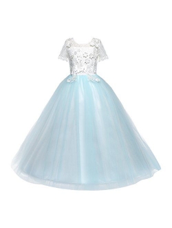 Girl Princess Christmas Flower Lace Pageant Dress Long Sleeves Communion Prom Floor Length Puffy Tulle Evening Dance Gown