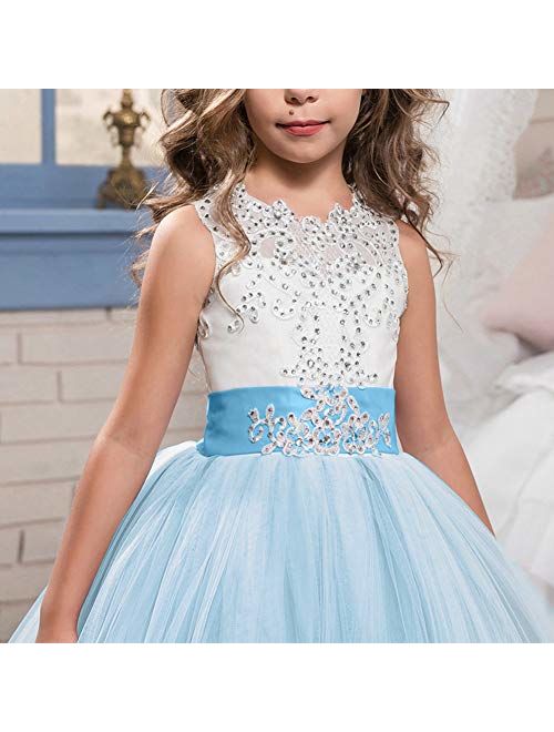 Girl Princess Christmas Flower Lace Pageant Dress Long Sleeves Communion Prom Floor Length Puffy Tulle Evening Dance Gown