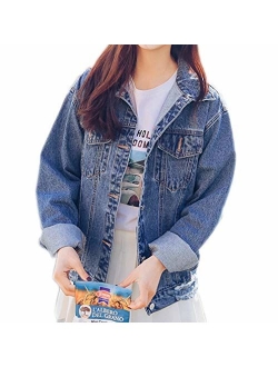 Saukiee Oversized Denim Jacket Distressed Boyfriend Jean Coat Jeans Trucker Jacket for Women Girls