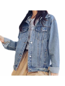 Saukiee Oversized Denim Jacket Distressed Boyfriend Jean Coat Jeans Trucker Jacket for Women Girls