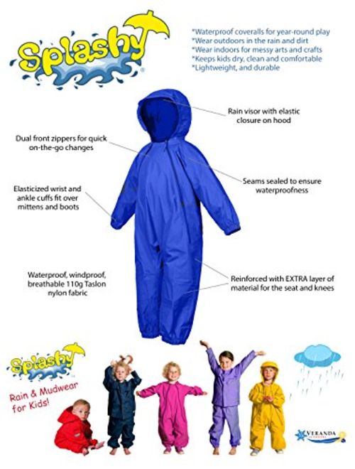 Splashy Nylon Children's One Piece Rainsuits and MudStopper Coveralls