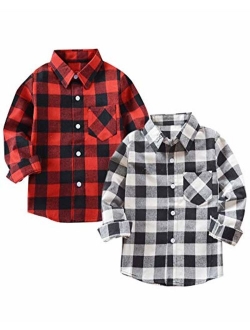 Welity Boys & Girls Plaid Flannel Button Down Shirt