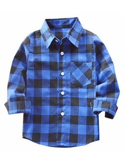 Welity Boys & Girls Plaid Flannel Button Down Shirt