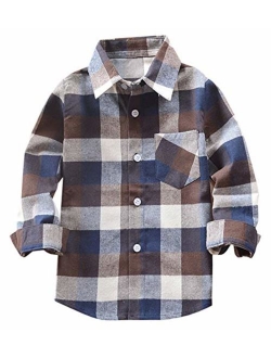 Welity Boys & Girls Plaid Flannel Button Down Shirt