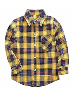 Welity Boys & Girls Plaid Flannel Button Down Shirt