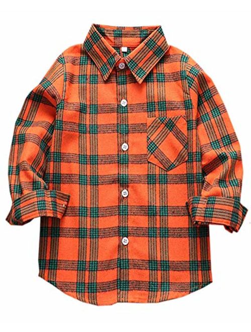 Welity Boys & Girls Plaid Flannel Button Down Shirt