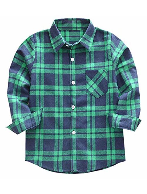 Welity Boys & Girls Plaid Flannel Button Down Shirt