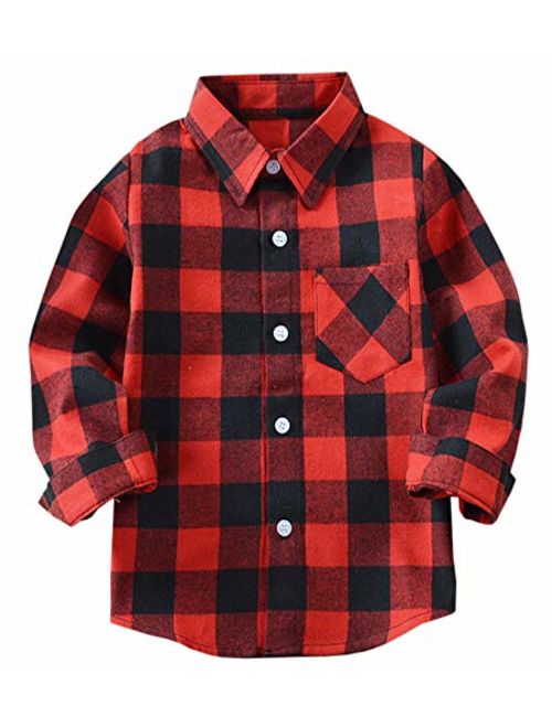 Welity Boys & Girls Plaid Flannel Button Down Shirt