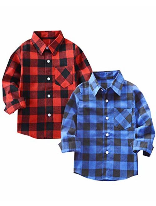 Welity Boys & Girls Plaid Flannel Button Down Shirt