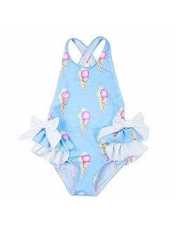 FreeLu Baby Girls' One Piece Cartoon Swimsuit Animal Print Bathing Suit Ruffles Swimwear Cute Baby Bikini Beachwear