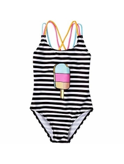 FreeLu Baby Girls' One Piece Cartoon Swimsuit Animal Print Bathing Suit Ruffles Swimwear Cute Baby Bikini Beachwear