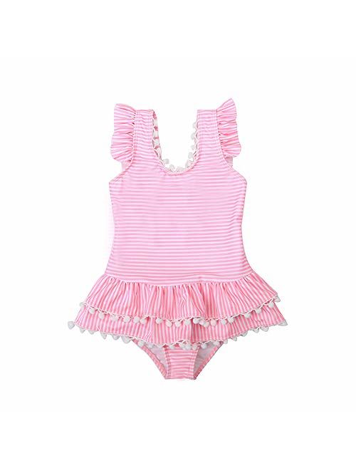 FreeLu Baby Girls' One Piece Cartoon Swimsuit Animal Print Bathing Suit Ruffles Swimwear Cute Baby Bikini Beachwear