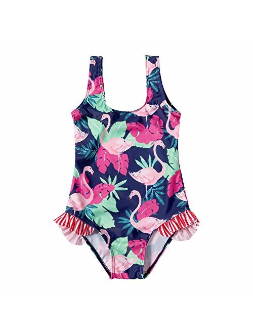 FreeLu Baby Girls' One Piece Cartoon Swimsuit Animal Print Bathing Suit Ruffles Swimwear Cute Baby Bikini Beachwear