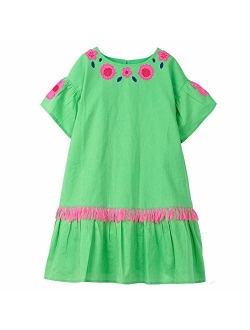 Little Girls Dress Casual Cotton Kids Unicorn Appliques Striped Jersey Dress 2-7 Years