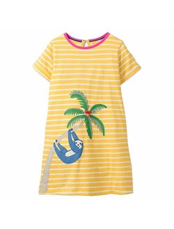 Little Girls Dress Casual Cotton Kids Unicorn Appliques Striped Jersey Dress 2-7 Years