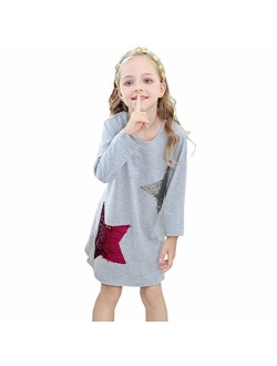 Little Girls Dress Casual Cotton Kids Unicorn Appliques Striped Jersey Dress 2-7 Years